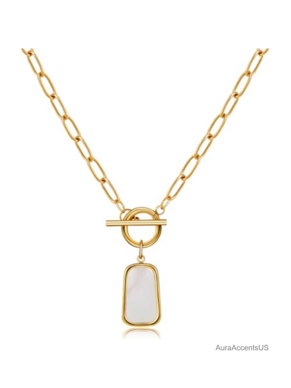 18K Gold Plated Natural Shell Pendant Necklace Toggle Clasp 20 Inch